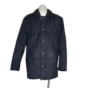 CRAZY HORSE Men’s Black Vegan Suede Sherpa Lined Coat Car Coat Size Medium